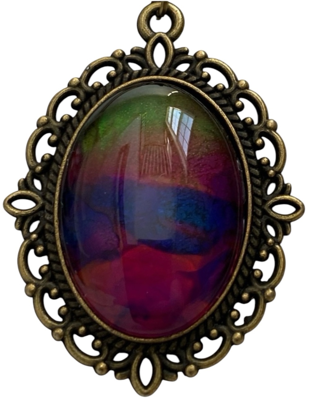 Svetlana Yeung Hand Crafted Neon Green Blue Purple Fluid Art Pendant Necklace